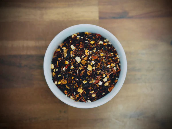 Artisan Hibiscus Berry Rooibos loose leaf tea by Little Farm Town Coffees, caffeine-free herbal tea in a 3oz package.