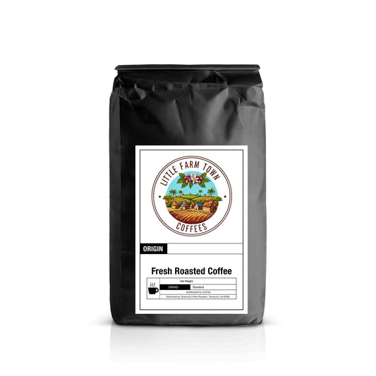 Coarse-grind Guatemalan Java specialty coffee beans from Little Farm Town Coffees, 1 lb bag.