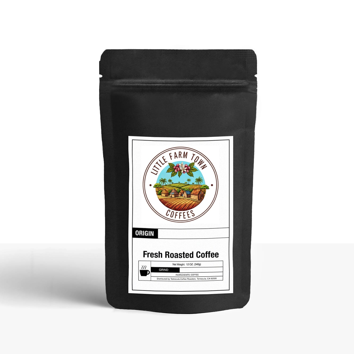 A 1 lb bag of Little Farm Town Coffees Breakfast Blend Specialty Coffee from the Andes Mountains, showcasing fresh coffee beans.